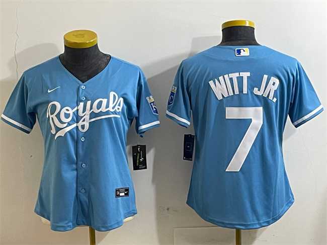 Womens Kansas City Royals #7 Bobby Witt Jr. Light Blue Cool Base Stitched Jersey